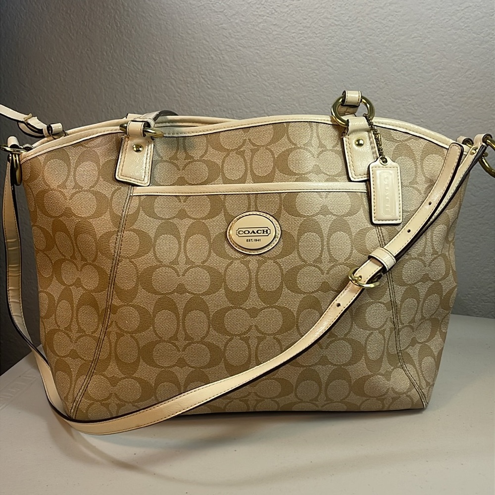 Coach Peyton Signature Pocket Tote & Crossbody Bag – Beige/Khaki F19816 - Picture 12 of 15